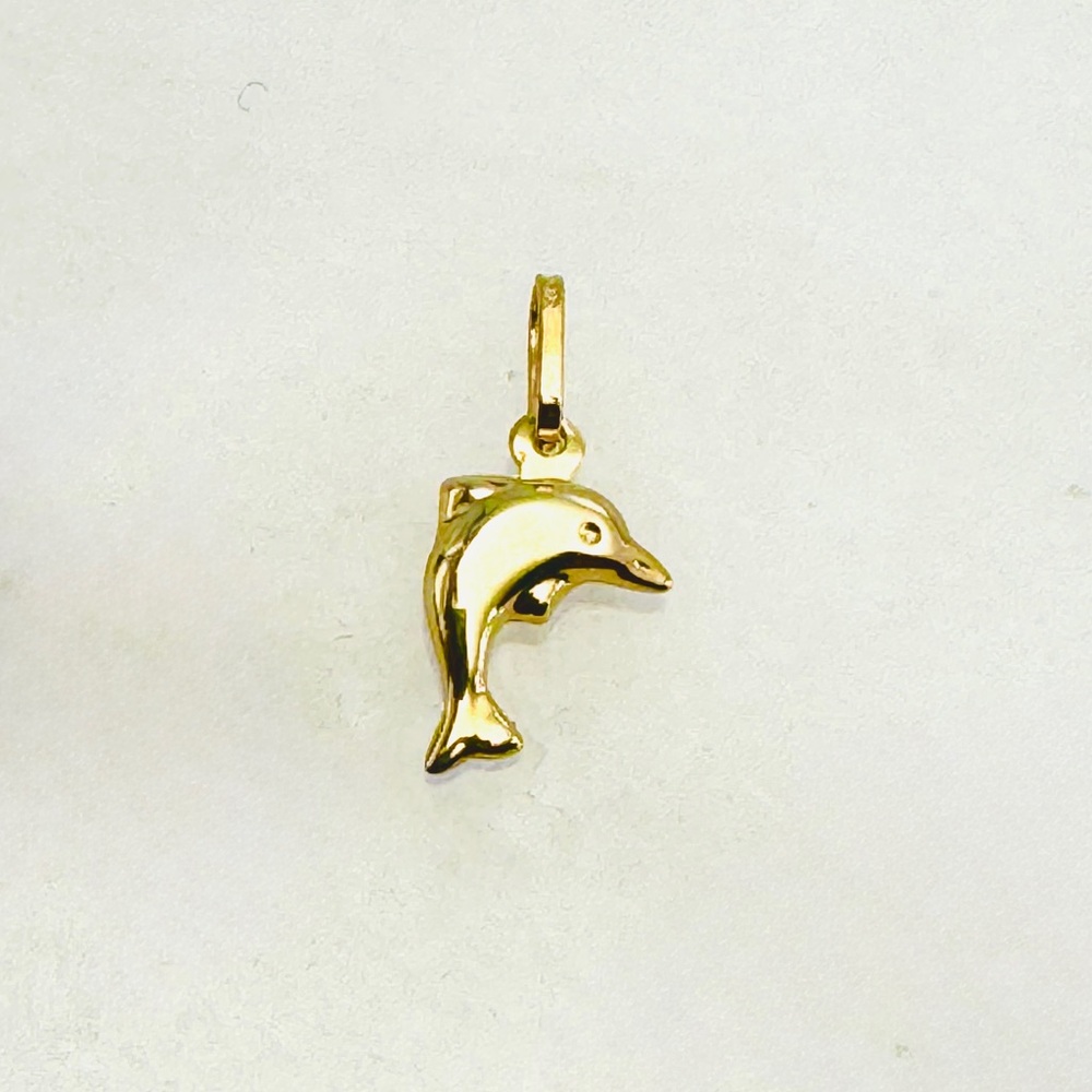 14K Yellow Gold Small 15mn Puffed Dolphin Charm Pendant - New, great gift